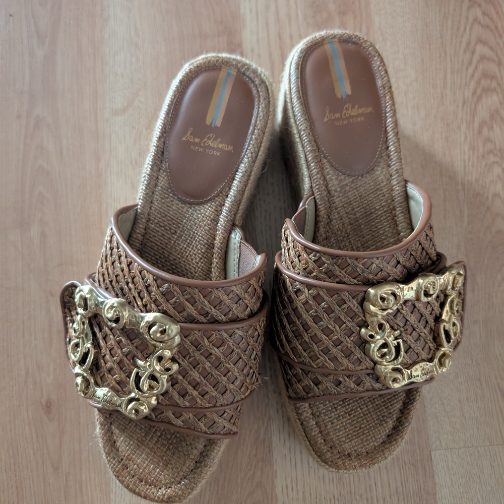 Sam Edelman Brown Woven Sandals with Gold Accents